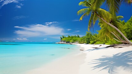 Obraz premium A serene beach with crystal-clear turquoise waters and white sand 