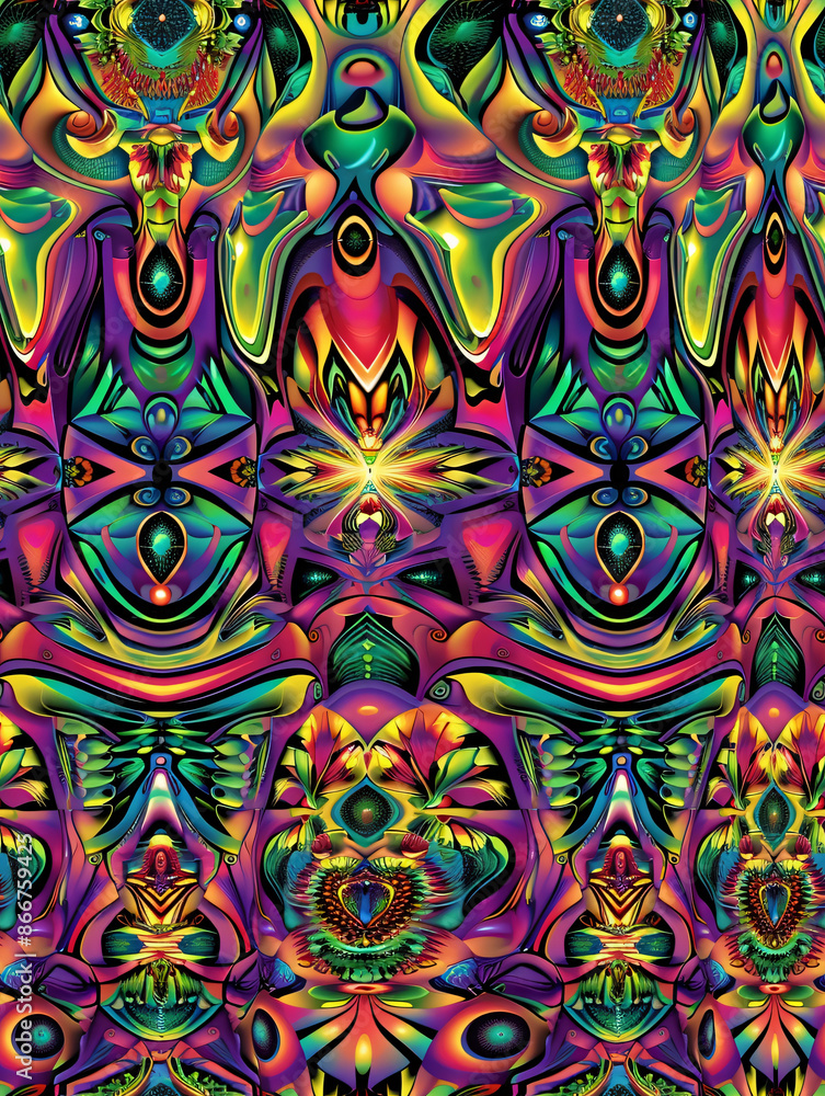 Leinwandbilder eclectic and colorful abstract design featuring surreal faces with a psychedelic twist