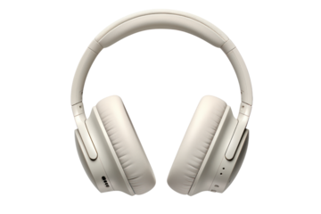 A pair of noise-canceling over-ear headphones with a comfortable, ergonomic design, resting gently on a spotless white background, emphasizing their immersive sound quality and stylish design.