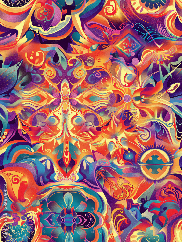 Aufkleber Vibrant and detailed abstract pattern bursting with colors and shapes, perfect for adding a touch of energy and excitement
