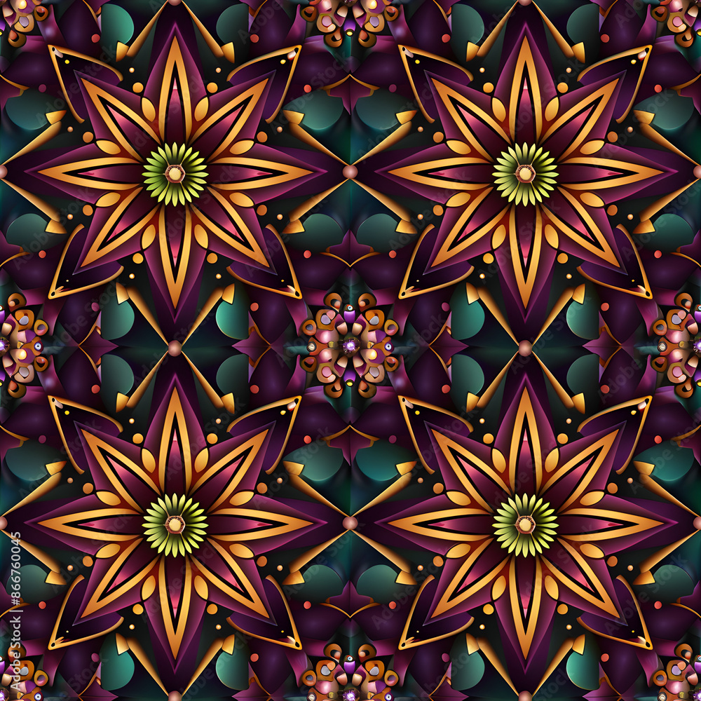 Poster luxurious purple and gold floral seamless pattern, perfect for adding an elegant touch to your proje