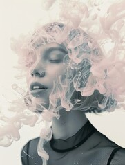 This abstract artwork captures a mysterious figure enveloped in pastel smoke textures, creating a stunning fusion of human form and ethereal elements that spark creativity.
