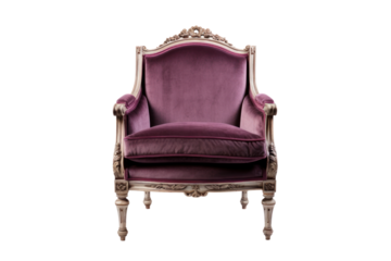 A Louis XVI armchair upholstered in rich velvet fabric, exuding opulence on a white background.