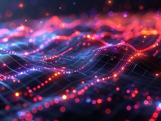 Colorful vector graph with multiple lines showing different aspects of business growth on a dark grid. 