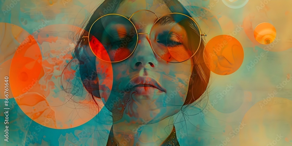 Poster abstract vintage portrait with geometric elements creating a surreal and artistic composition. conce