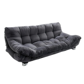 A comfortable sofa bed, living room furniture, multifunctional design, charcoal gray, isolated on white background