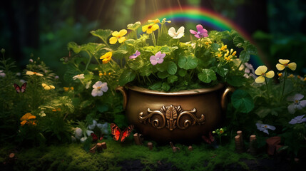 Gold pot with flowers 