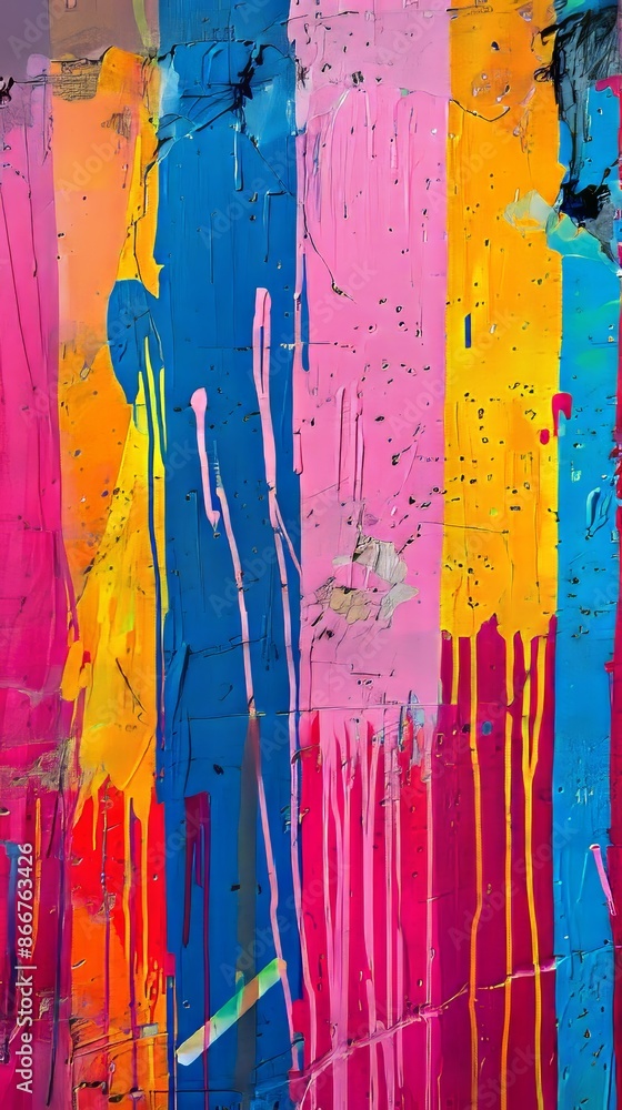 Poster vibrant abstract painting with colorful drips and smears, adding a bold touch to any space. creative