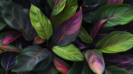 Uncommon leaves characterized by a lengthy form and a blend of green and purple hues