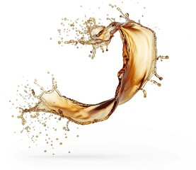Splash of amber liquid forming dynamic swirling movement. Ideal for drinks advertising, branding and creative projects.