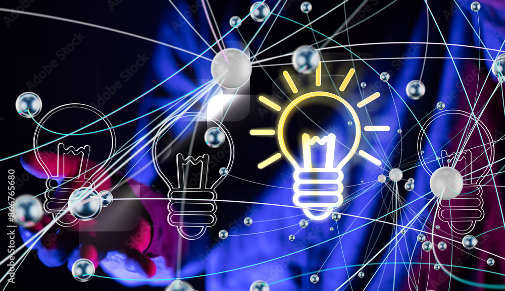 Poster Neural network 3D illustration. Big data and cybersecurity