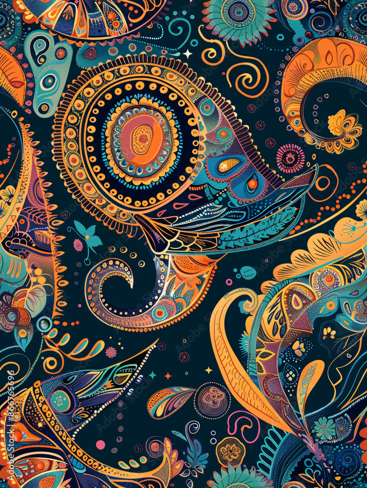 Aufkleber Paisley pattern with intricate and playful details, ideal for textile and surface design projects