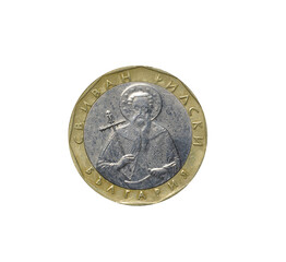 Obverse of One Lev coin made by Bulgaria in 2002, that shows Bulgaria's patron saint, St. Ivan...