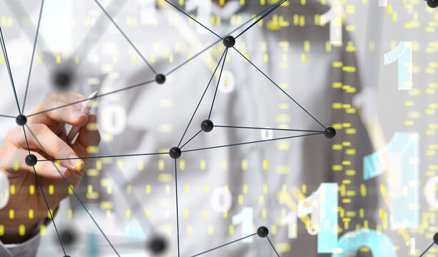 Neural network concept. Connected cells with links. - Powered by Adobe