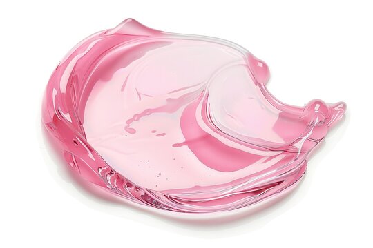 Pink transparent cosmetic gel swatch isolated on white background, liquid splash with glossy texture. Perfect for modern design, cosmetic products and visual art.