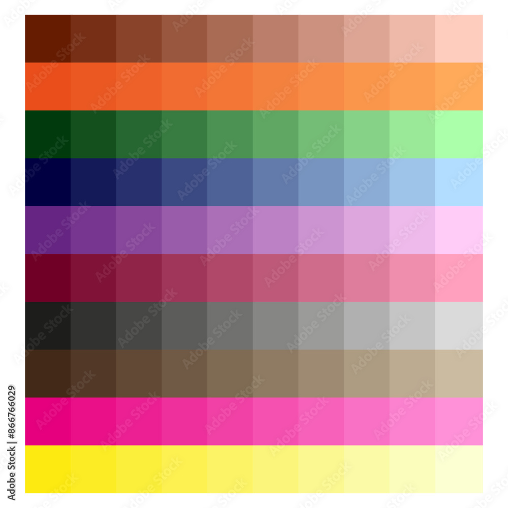 Poster color palette grid. multicolor gradient blocks. rainbow spectrum chart. bright vector design.