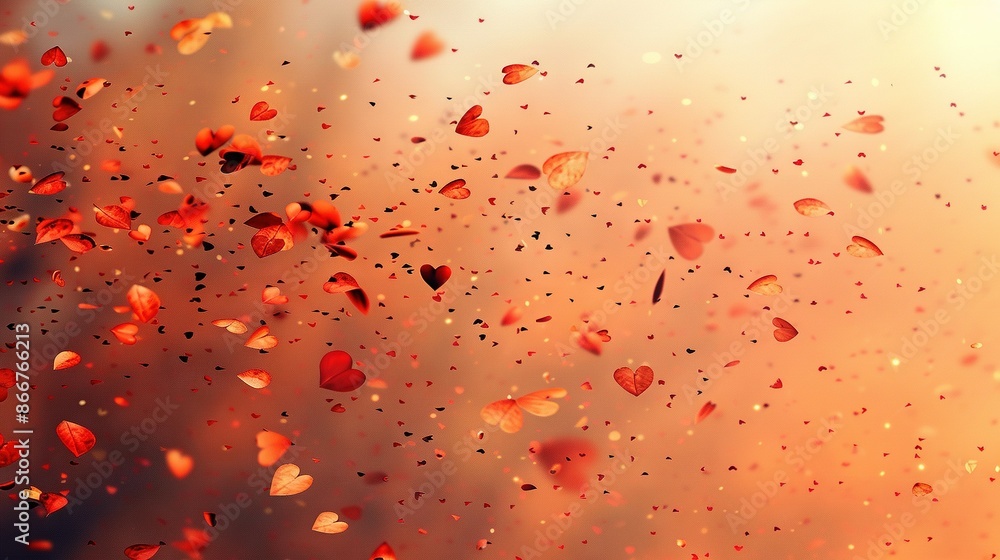 Poster a sharp image of numerous red hearts adorning a window with raindrops on the glass and a clear sky i