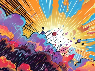 Obraz premium Comic abstract pop art background featuring a thunder illustration