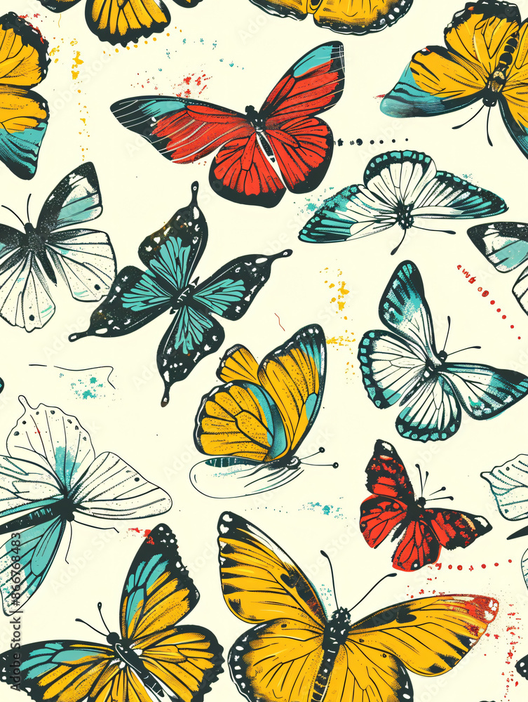 Aufkleber colorful butterflies in various directions create a seamless pattern