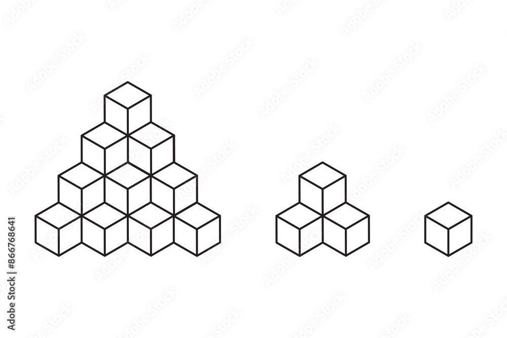 Aufkleber stacked cube pyramids. black outline vector. minimalistic 3d design. geometric shapes.