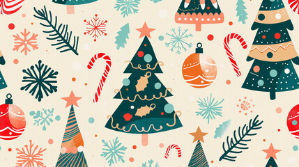 A Christmas tree pattern with a star and candy cane