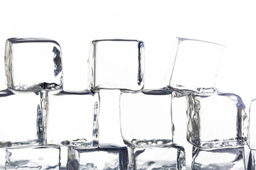 Square ice cubes isolated on white background,Collection of ice cubes, isolated on white background