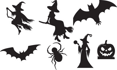  The Halloween vector, silhouette style, white background.