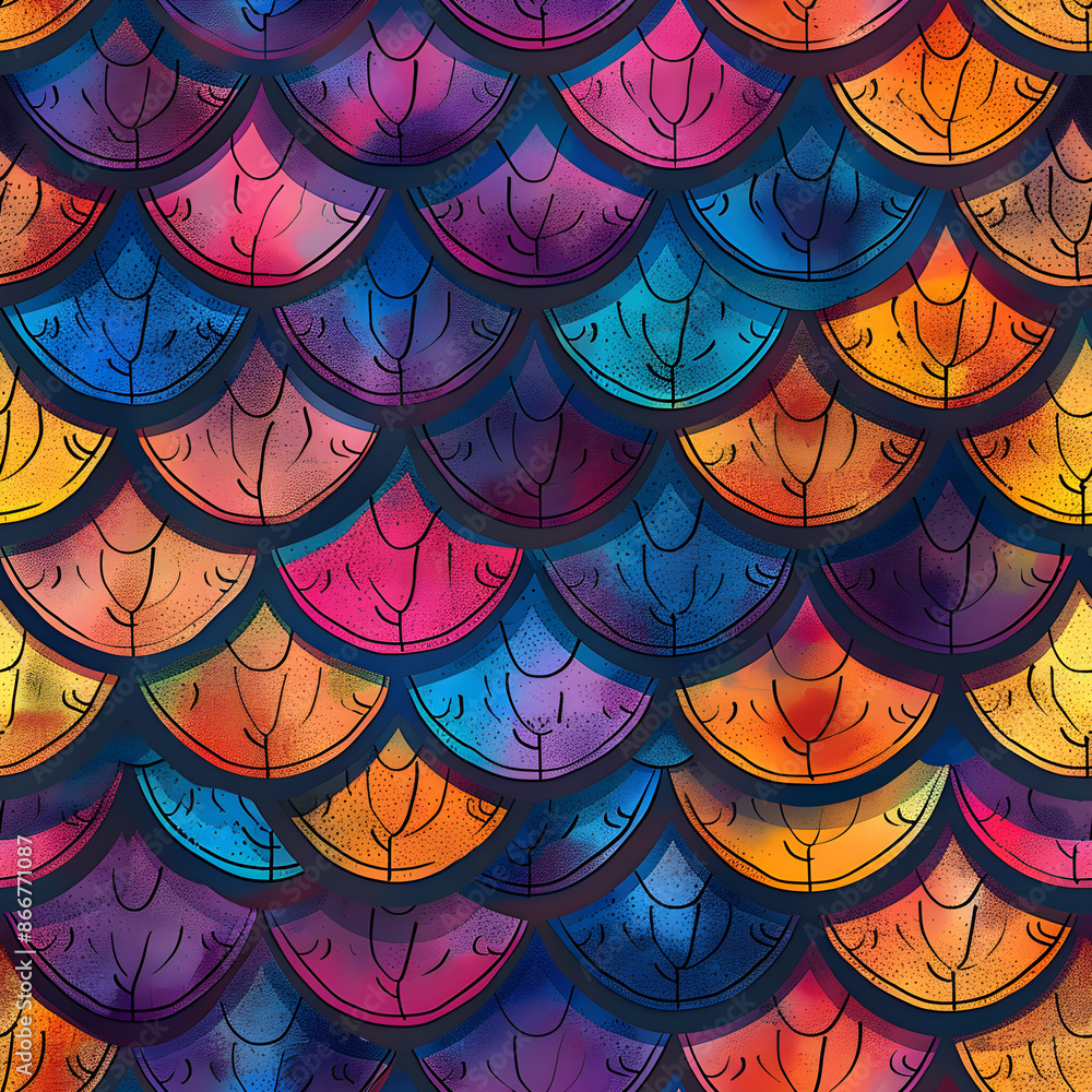 Poster Vibrant fish scale pattern creating a textured backdrop