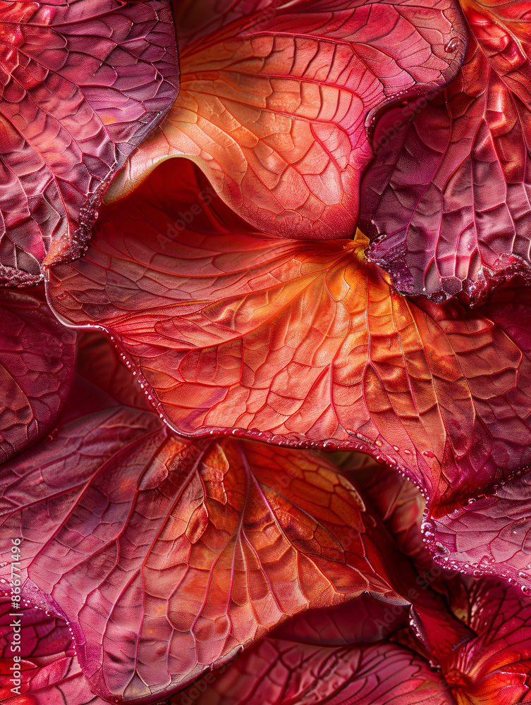 Aufkleber Overlapping red leaves form an abstract pattern with their intricate veins