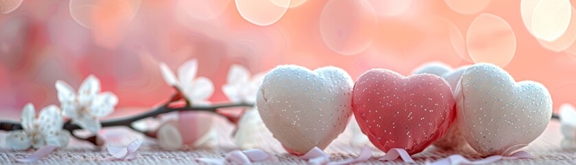 Fototapeta premium Elegant heart-themed background with soft pink and white hearts
