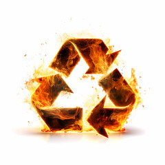 Recycle Symbol Made of Moving Fire on White Background