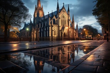 Fototapeta premium Dublin, Ireland, St. Patrick Cathedral (St. Patrick's Cathedral), an imposing Gothic church., generative IA