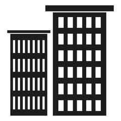 Skyscraper building icons. Modern city architecture. Black silhouette structures. Urban vector set.