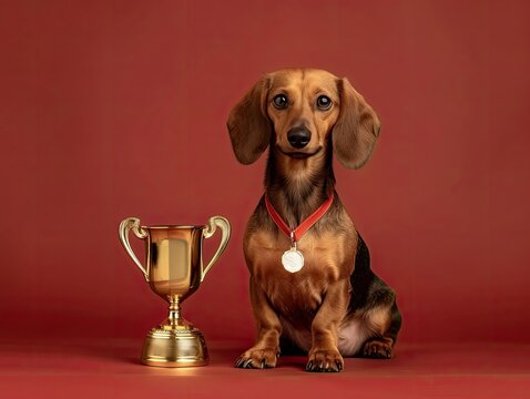 A Champions Pose: Dachshund With Trophy