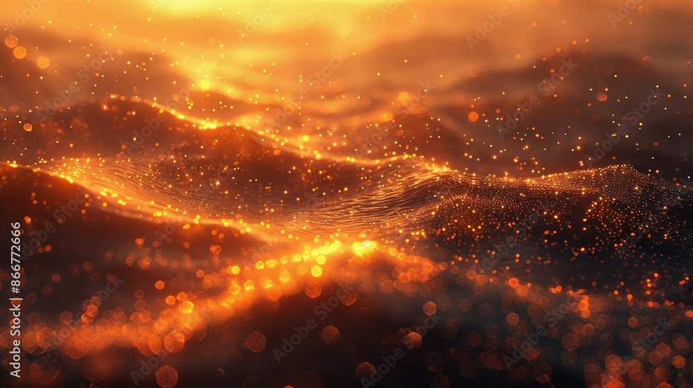 Poster a sharp image of a wave in the ocean with a brilliant yellow light emanating from above it