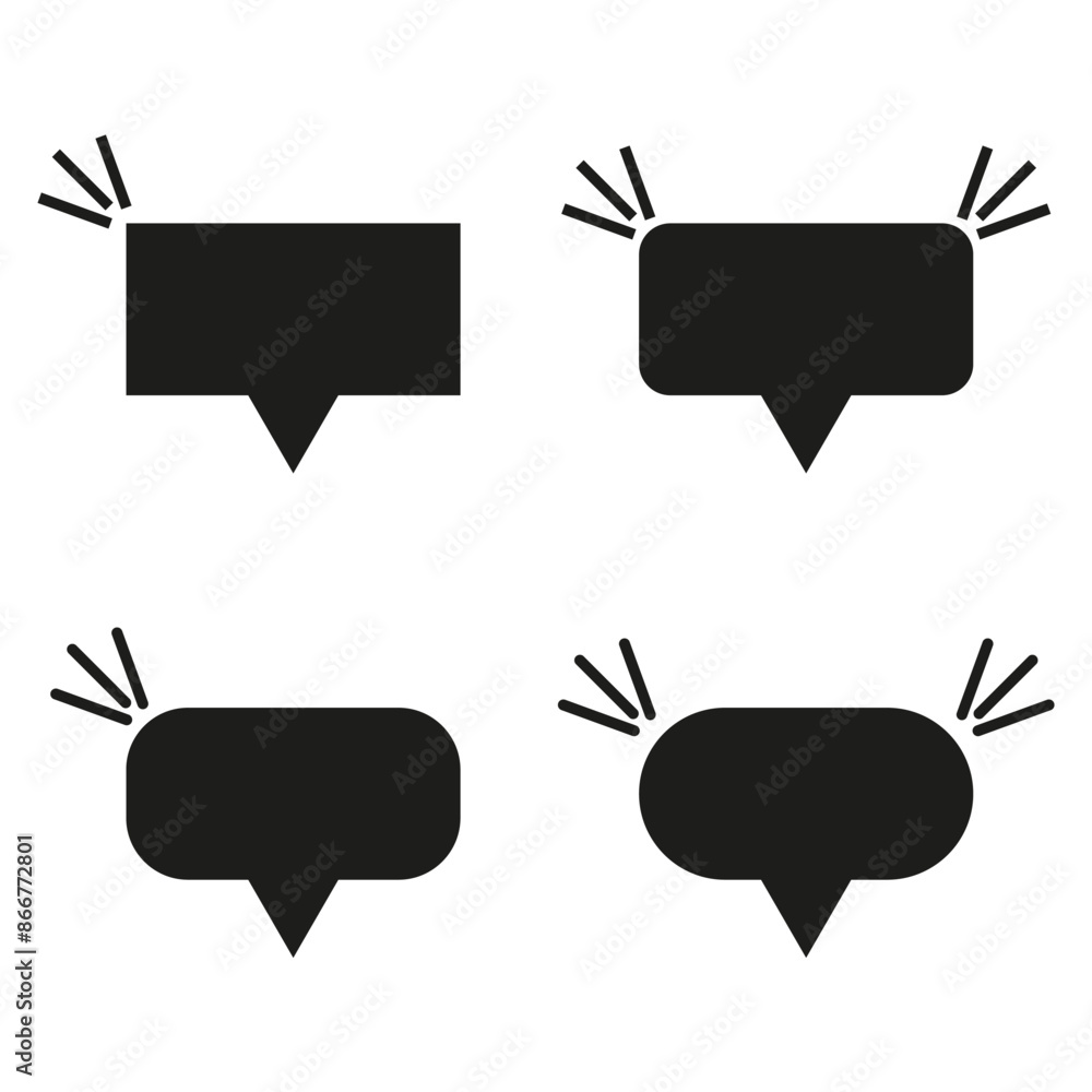 Poster shout speech bubbles. black icons with exclamation marks. vector communication symbols. alert messag