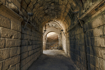 Ancient Corridor in Roman Amphitheater, Merida, Spain