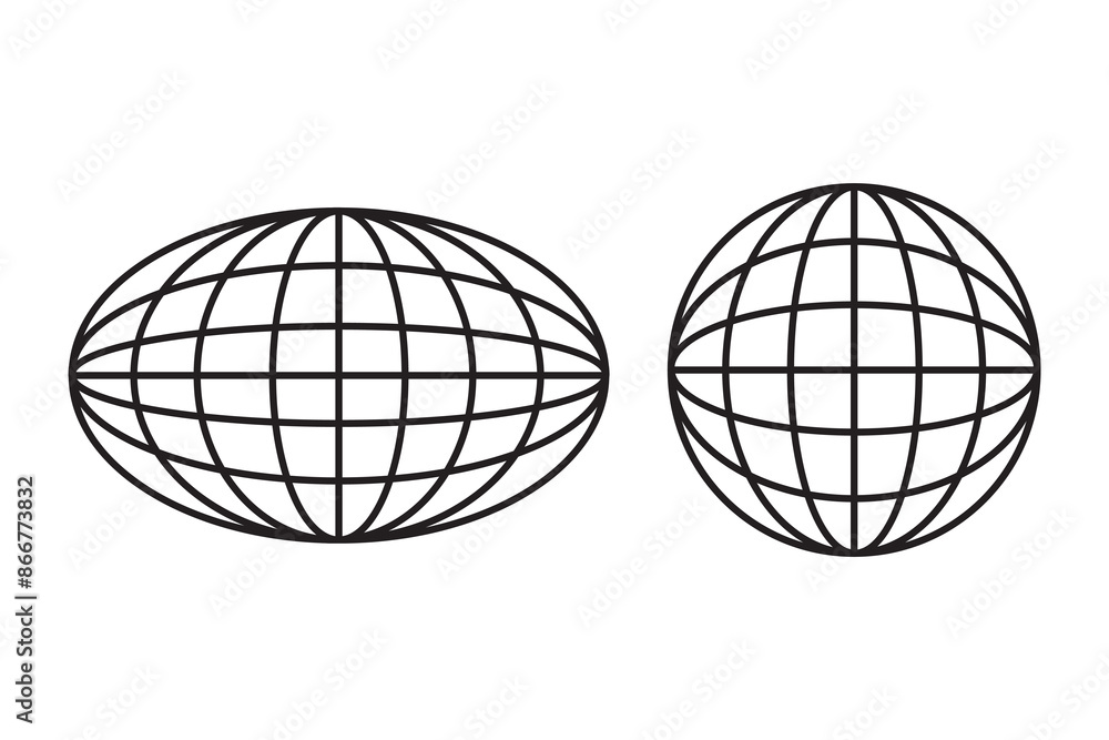 Poster globe grid icons. elliptical and round shapes. black line design. isolated vector illustration.