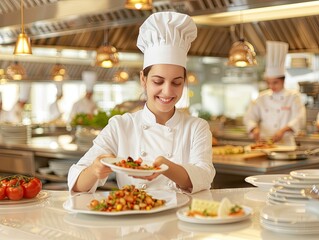 A Chefs Culinary Delight: Preparing a Gourmet Meal in a Bustling Kitchen