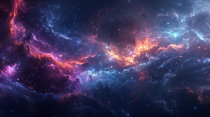 Deep space with bright stars, vivid nebulae, and swirling galaxies, infinite cosmic view, stunning and mesmerizing scene