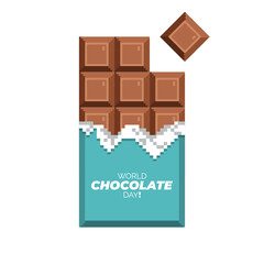 World chocolate day vector, chocolate bar wrap pixel art style, food illustration