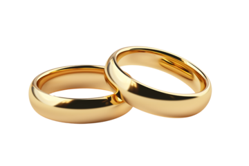 Two golden wedding rings isolated on transparent background