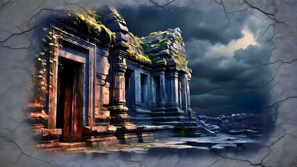 black castle wall  a scary Halloween night, Submerged in total darkness with the full moonlight. old house in the night