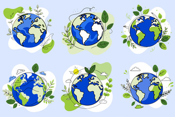 Collection of Earth planet icons. Mother Earth day concept art