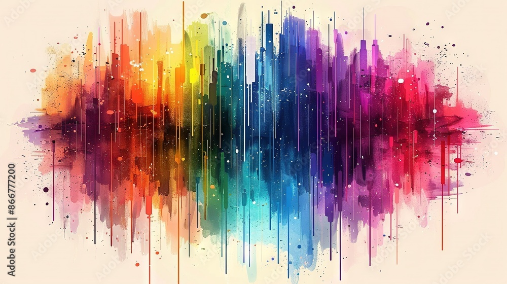 Poster the image features a multicolored abstract background with paint splatters spread throughout, coveri