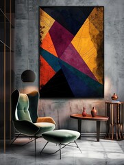 Geometric Ortega design wall art with sharp angles and rich colors, Wallart, Bold and impactful piece for stylish interiors