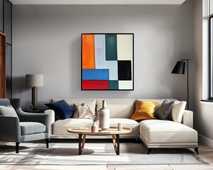 Modern Ortega wall art with clean lines and bold color contrasts, Wallart, Sleek and contemporary artwork for urban homes