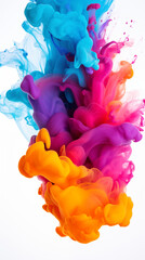 Obraz premium Multicolored Ink Fluid Flowing on White Background, Abstract Image, Texture, Pattern Background, Wallpaper, Background, Cell Phone Cover and Screen, Smartphone, Computer, Laptop, 9:16 and 16:9 Format 