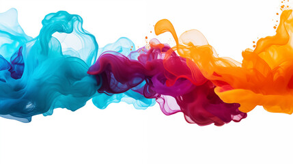 Multicolored Ink Fluid Flowing on White Background, Abstract Image, Texture, Pattern Background, Wallpaper, Background, Cell Phone Cover and Screen, Smartphone, Computer, Laptop, 9:16 and 16:9 Format 