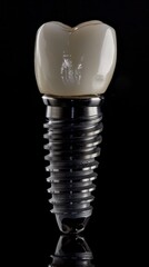 Dental implant on a black background, close-up. Modern dentistry concept